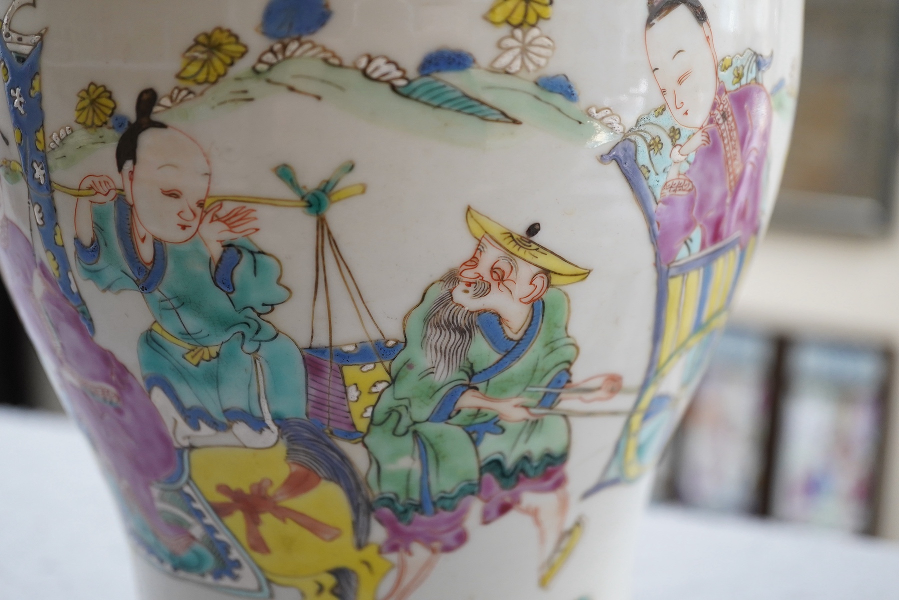 A rare Chinese famille rose ‘Sanxing’ yen-yen vase, Yongzheng period (1723-1735)